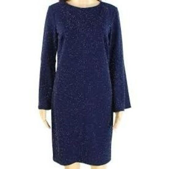 Ralph Lauren Women's Size 14 Bell Sleeve Knee Length Dress Navy Blue Sparkle NWT - Picture 4 of 11